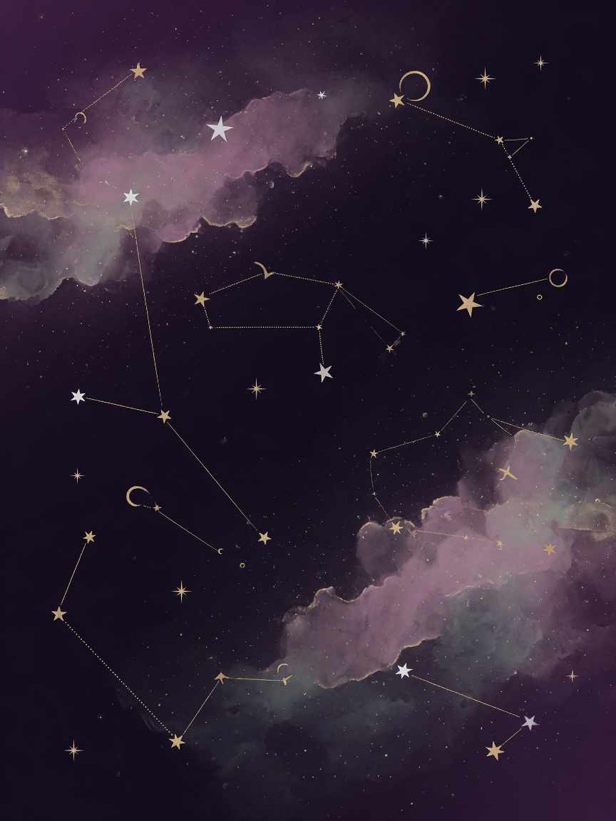 Constelações em dourado sobre o céu noturno